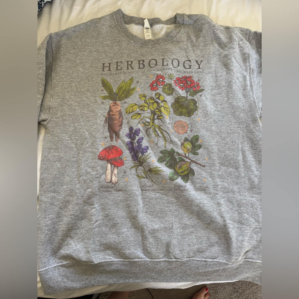 Harry Potter- Herbology Gray Crewneck Sweater, large, slight pilling